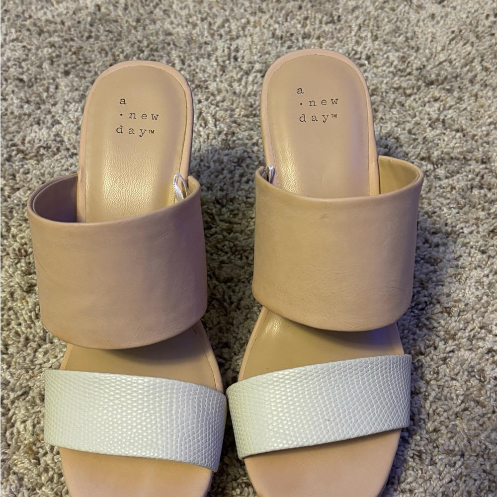 a new day Pink and White Two-Band Slip-On Mules